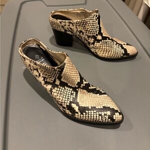 Call It Spring Beige and Black Mules with Snakeskin Pattern